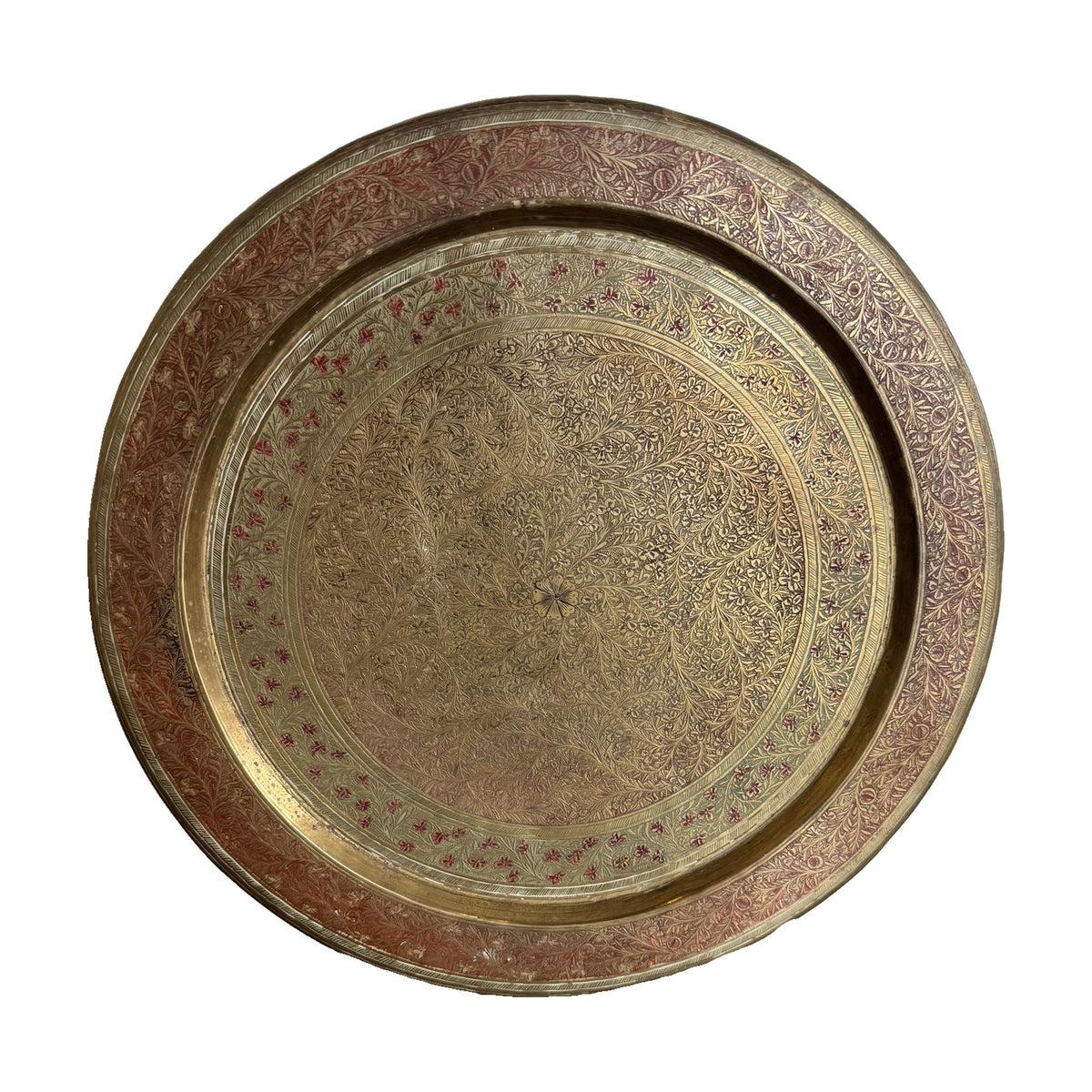 Etched Brass Tray with Red Enamel - Noble Designs