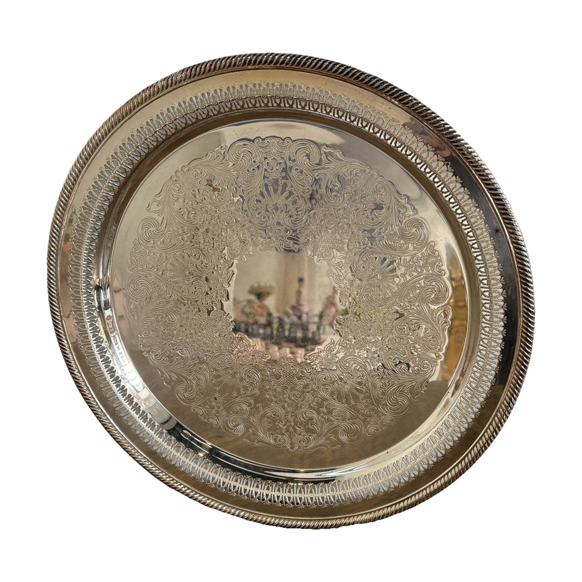 Round Silver Tray with Filigree Border - Noble Designs
