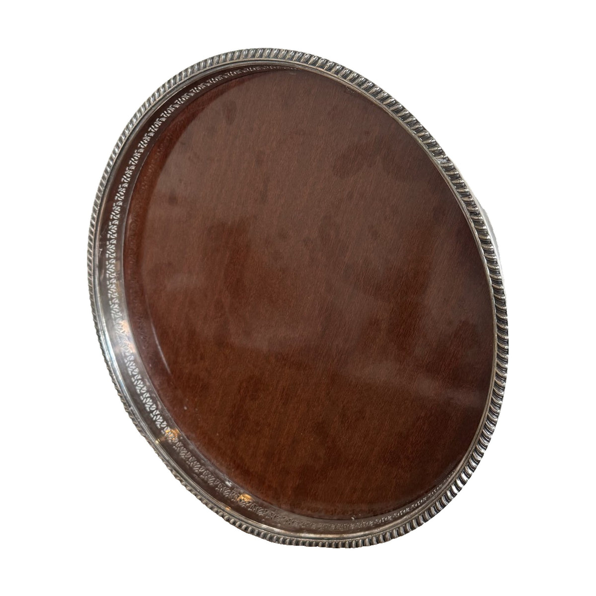 Round Silver Tray with Wood Formica Insert - Noble Designs