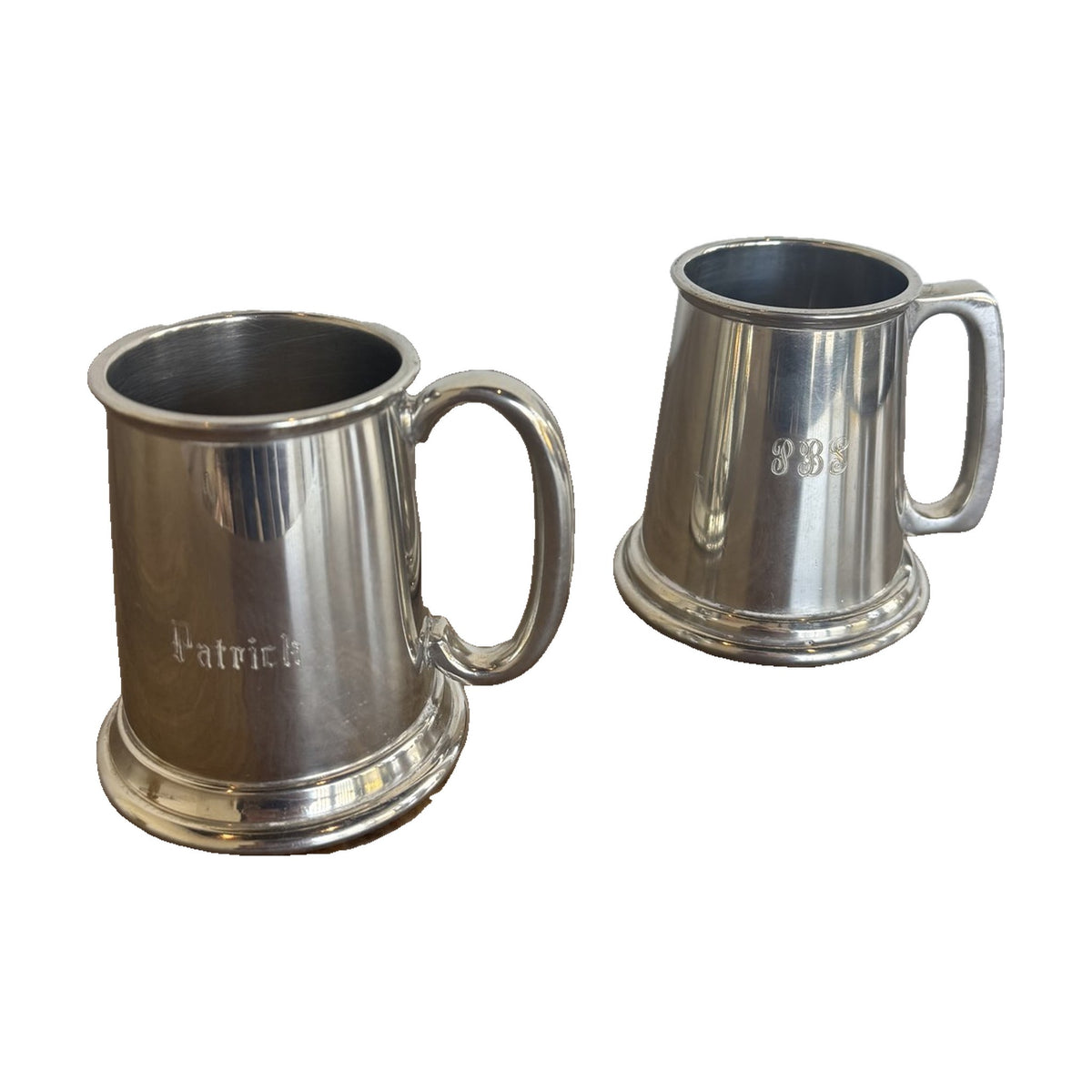 English Pewter Mugs with Monograms, Set of 2 - Noble Designs