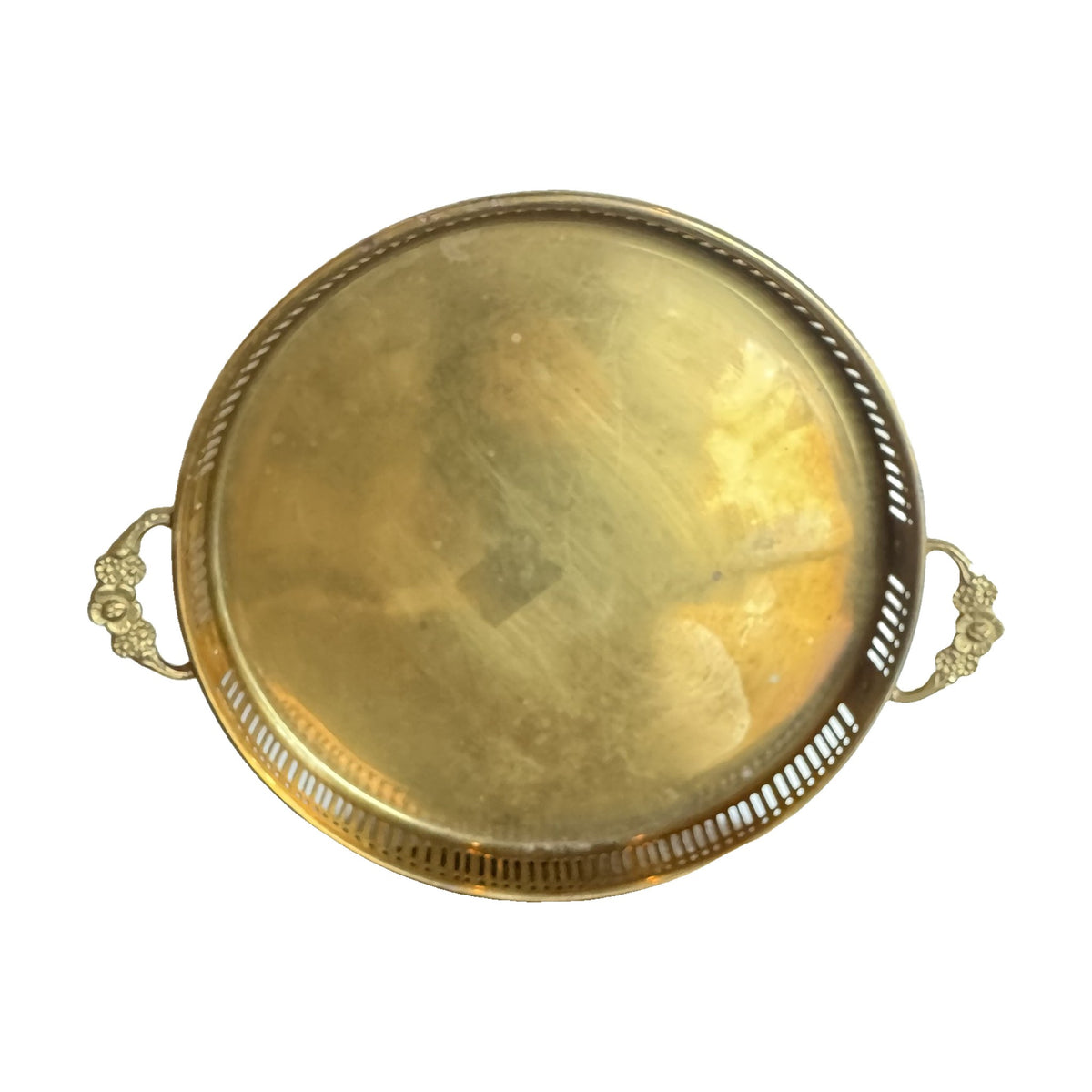 Brass Round Handle Tray with Filigree Edge - Noble Designs