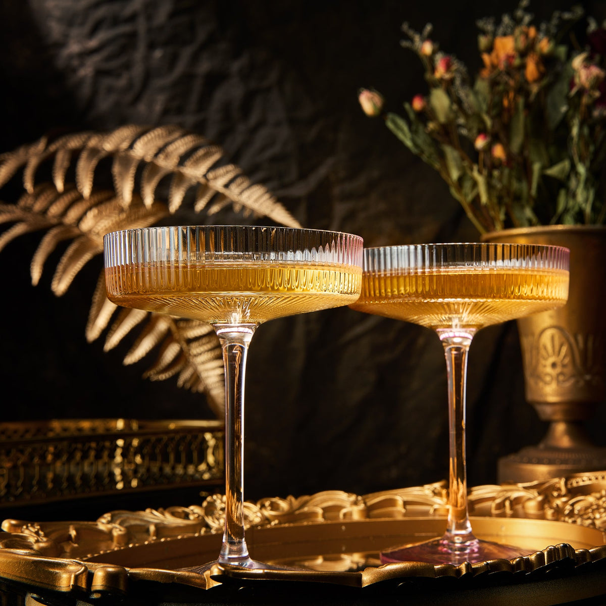 The Wine Savant Ribbed Coupe Cocktail Glasses, Set of 2 - Noble Designs