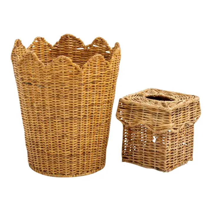 SCALLOPED WICKER WASTEPAPER BASKET & TISSUE HOLDER - Noble Designs