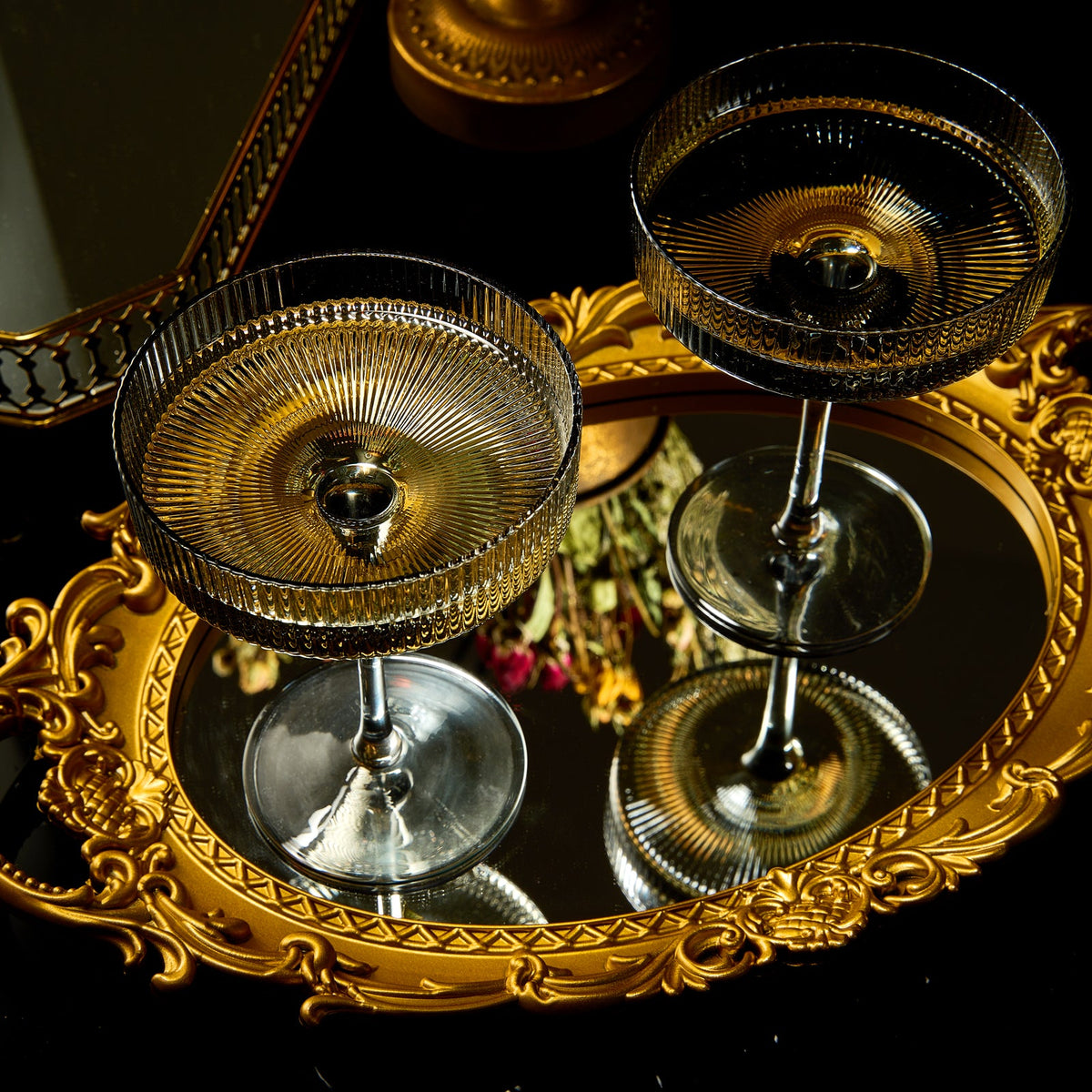 Ribbed Coupe Cocktail Glasses, Set of 2 - Noble Designs