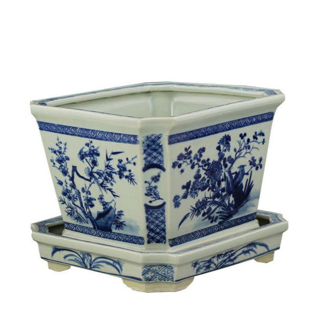 Floral Square Planter with Tray  - Noble Designs