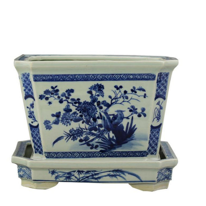 Floral Square Planter with Tray  - Noble Designs