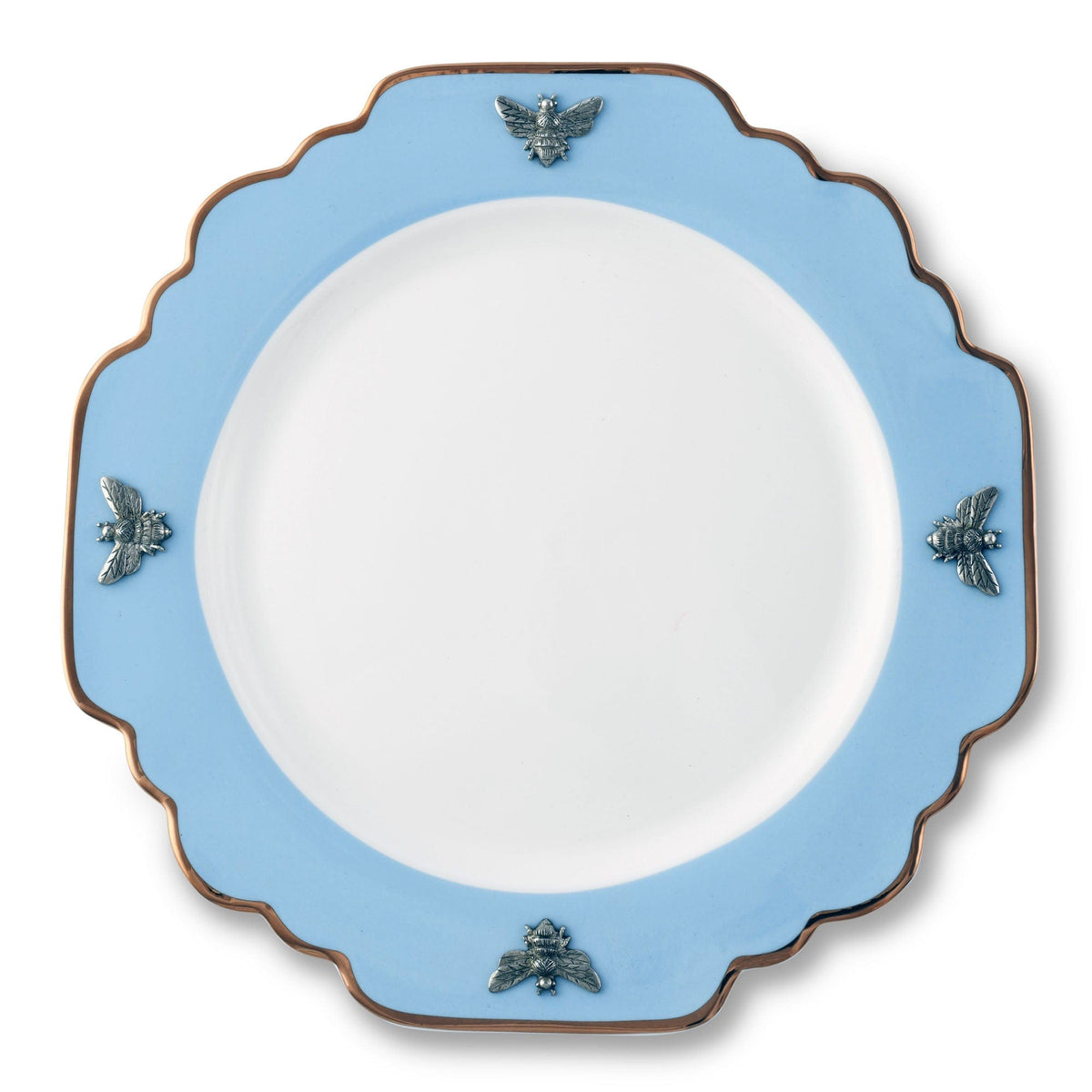 Bee Bone China Dinner Plate Blue with Gold Rim - Noble Designs
