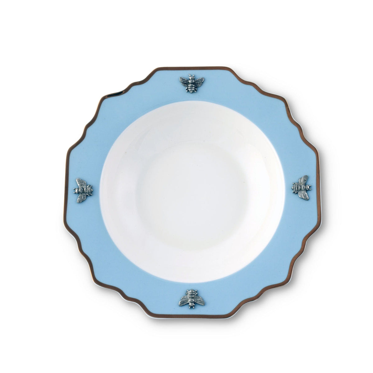 Bee Bone China Soup Plate Blue with Gold Rim - Noble Designs
